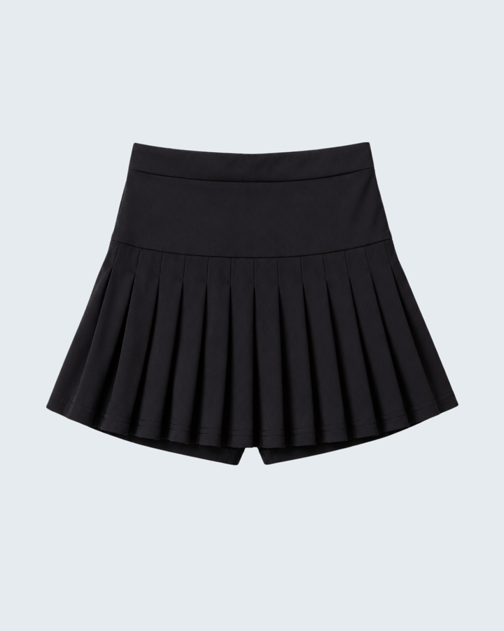 Black pleated skirt on a light gray background