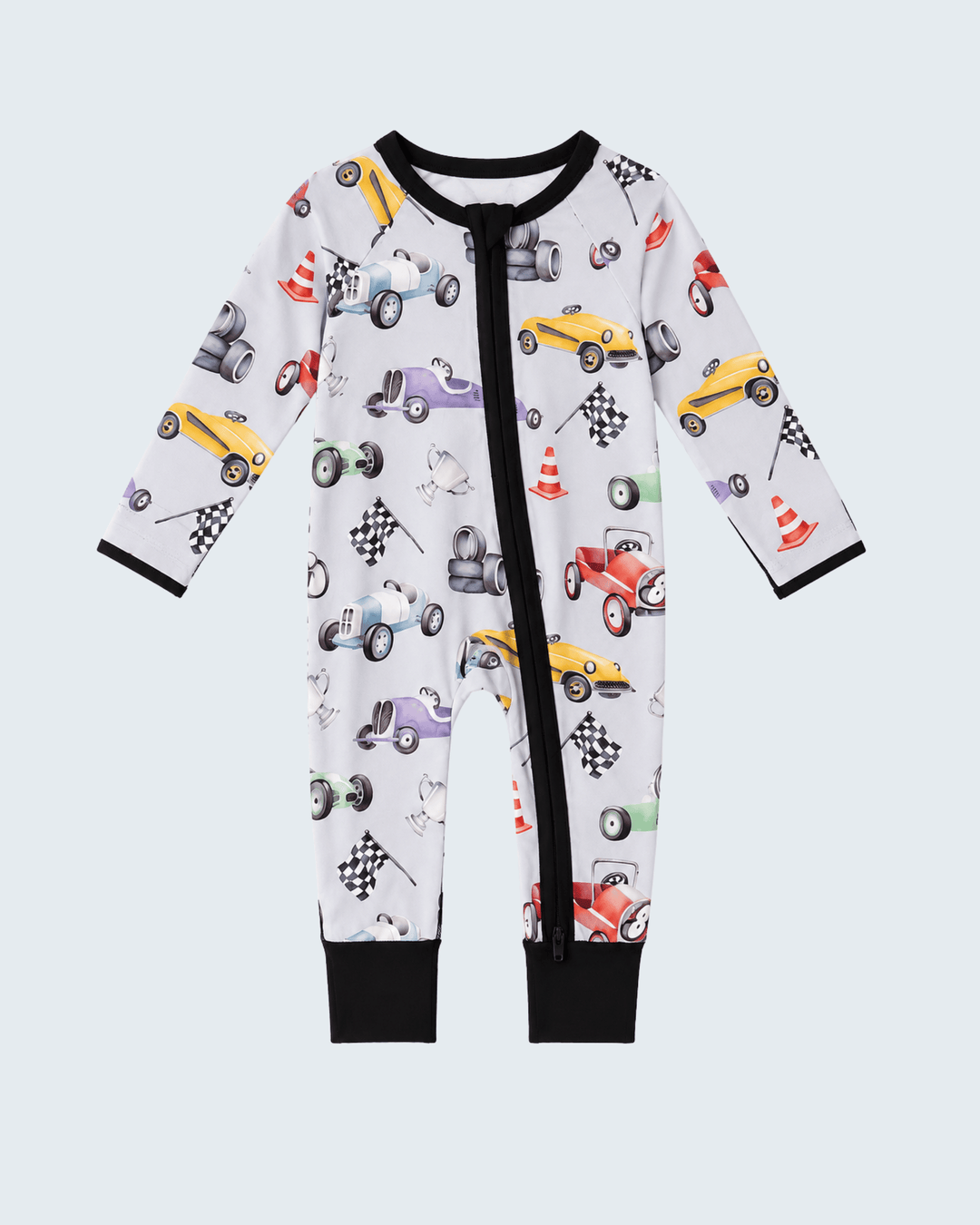 Black Racing Zip Bamboo Romper