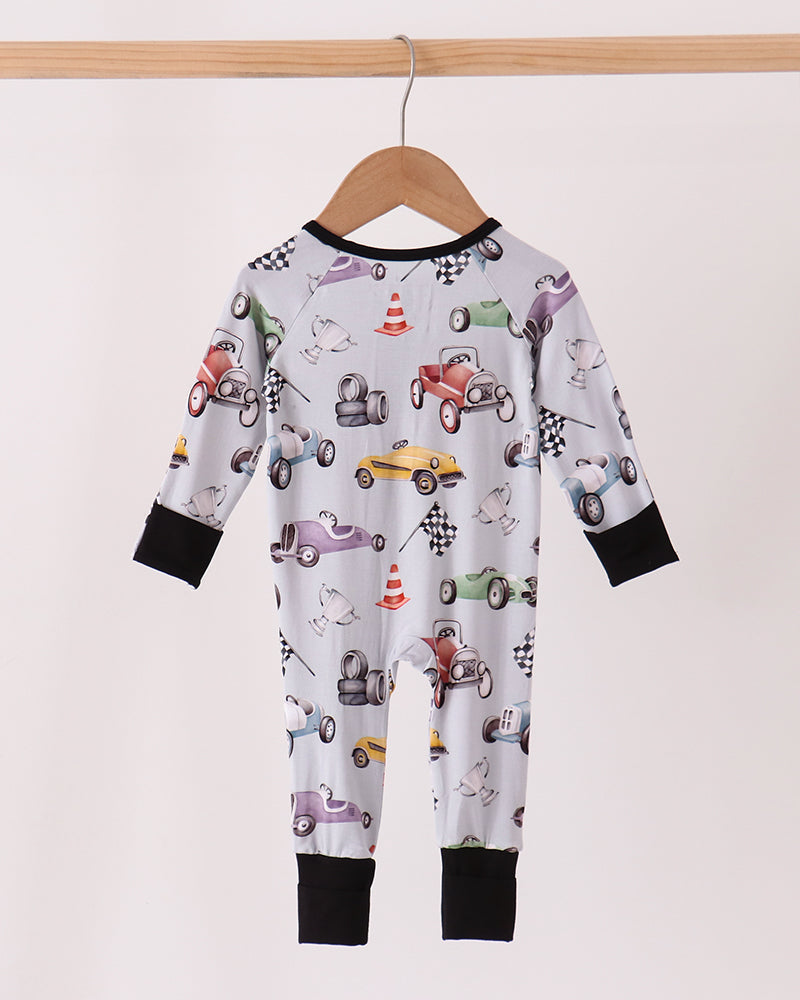 Black Racing Zip Bamboo Romper