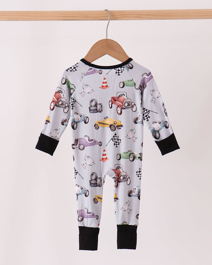 Black Racing Zip Bamboo Romper