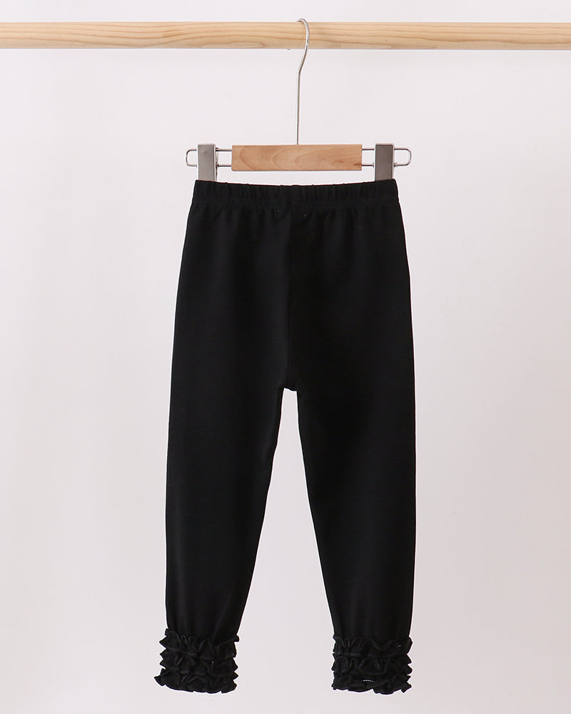 Black ruffle ankle leggings with elastic waist