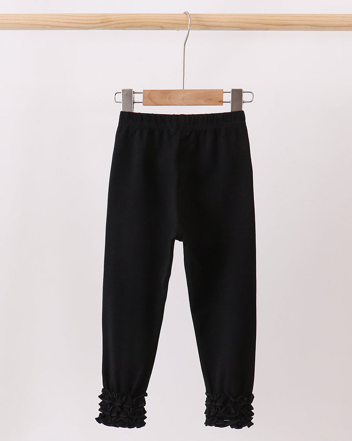 Black ruffle ankle leggings with elastic waist