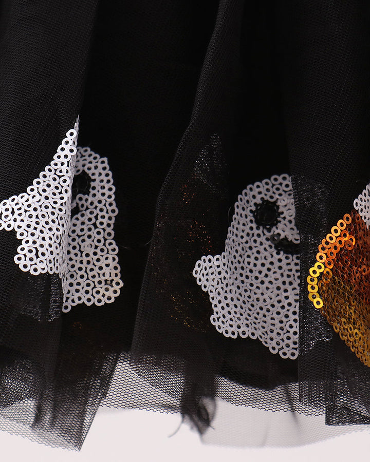 Black tulle tutu with sequin ghost appliques and layered skirt mesh