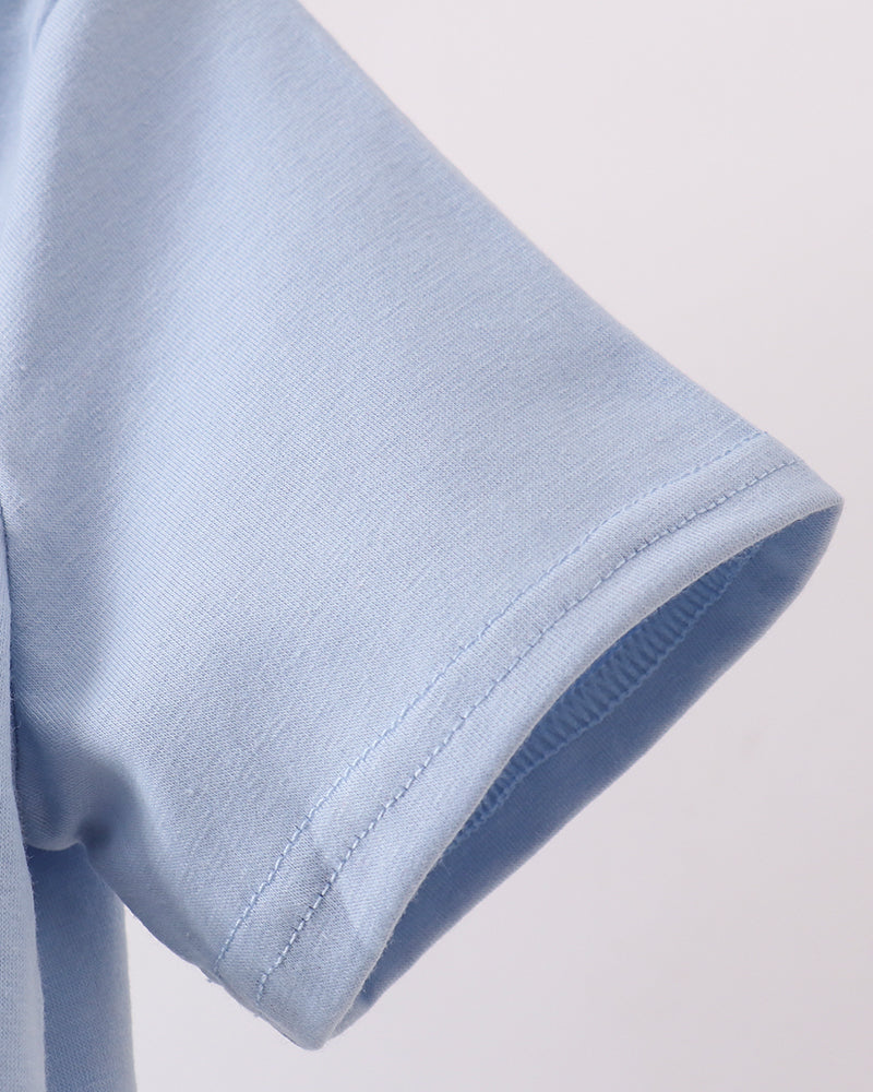 Light blue short sleeve polo shirt with stitched cuff hem