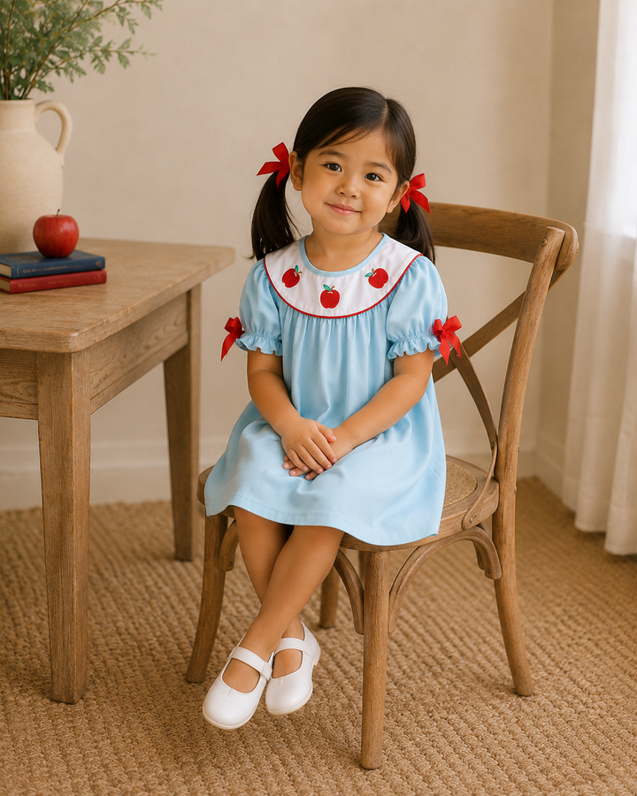 Young girl sitting on a wooden chair