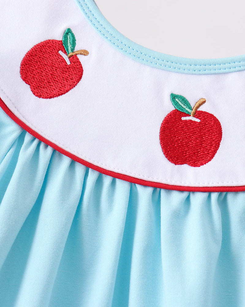Blue dress with embroidered apples