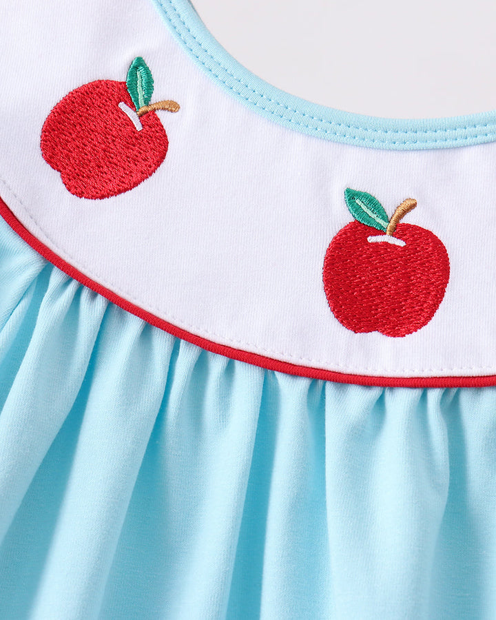 Blue dress with embroidered apples