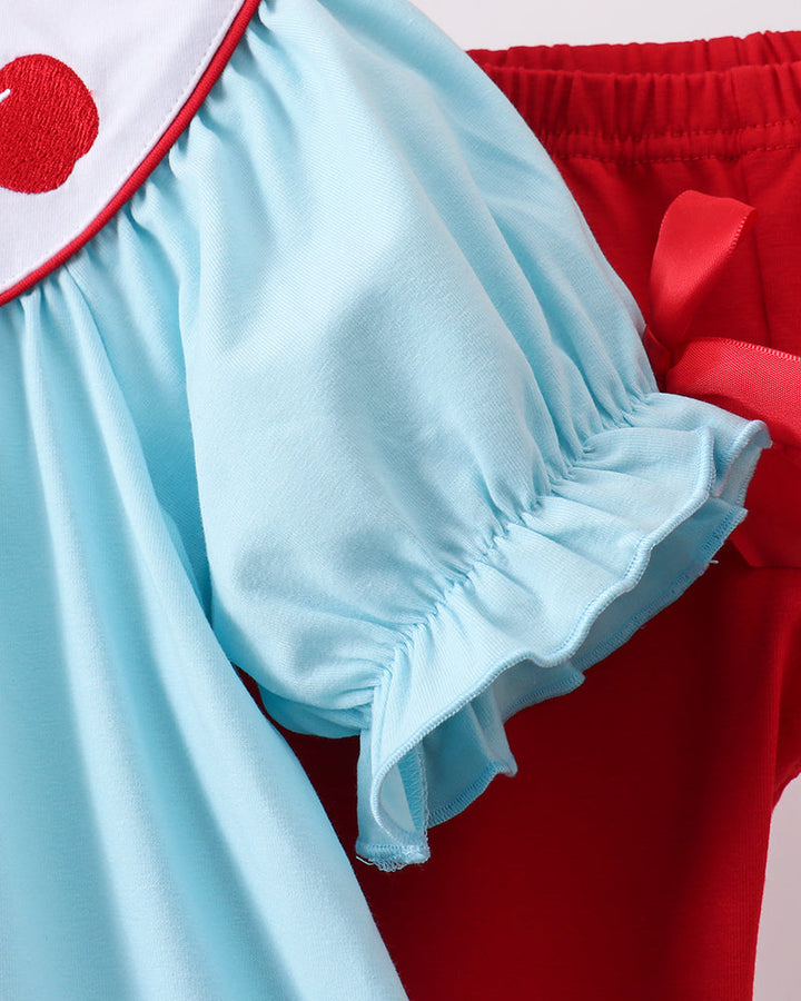 Blue Apple Embroidered Pants 