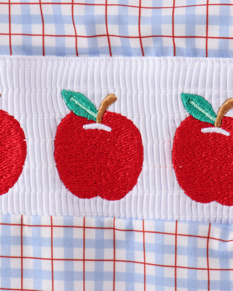 Plaid romper with apple embroidery