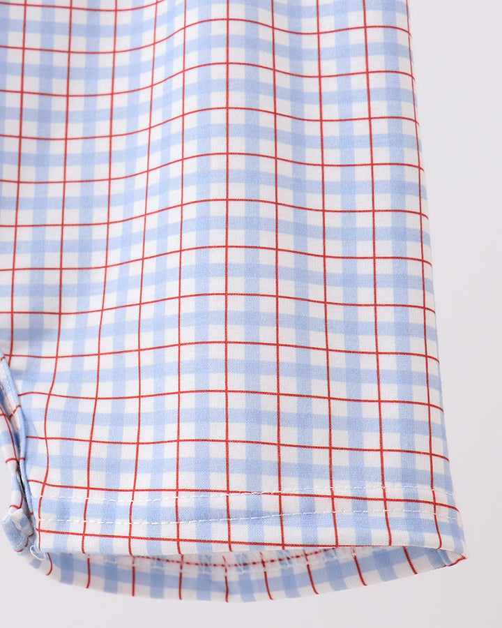 Plaid romper with snap closure