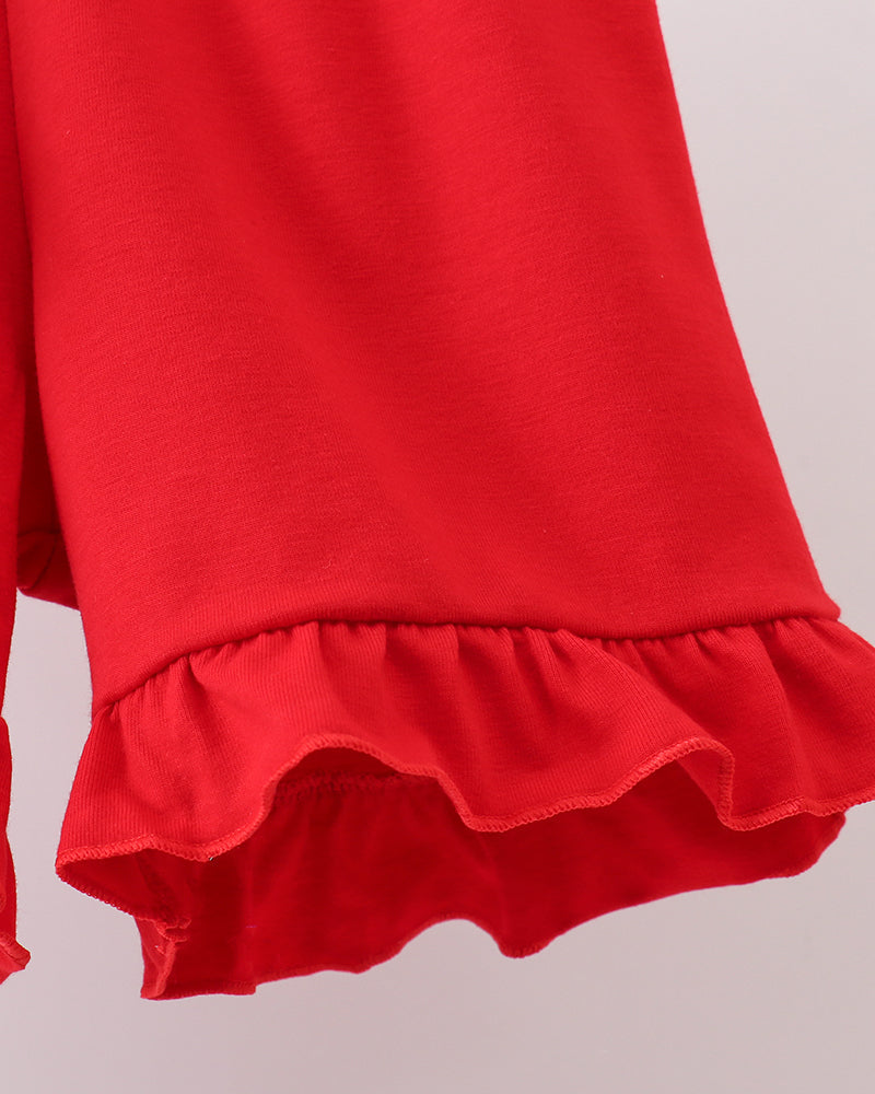 Red shorts with ruffles