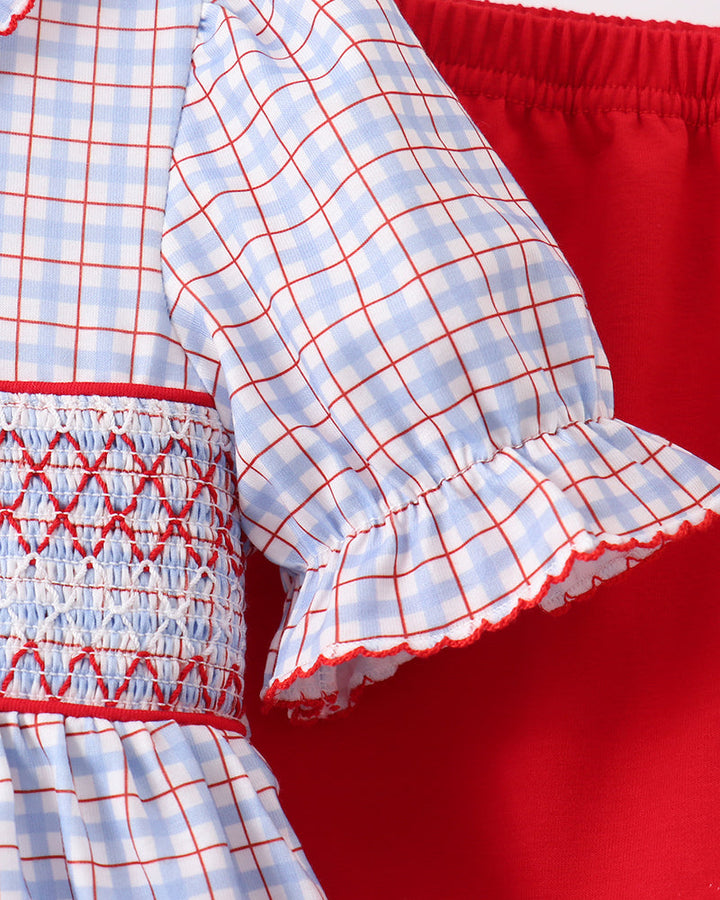 Plaid dress and red shorts set