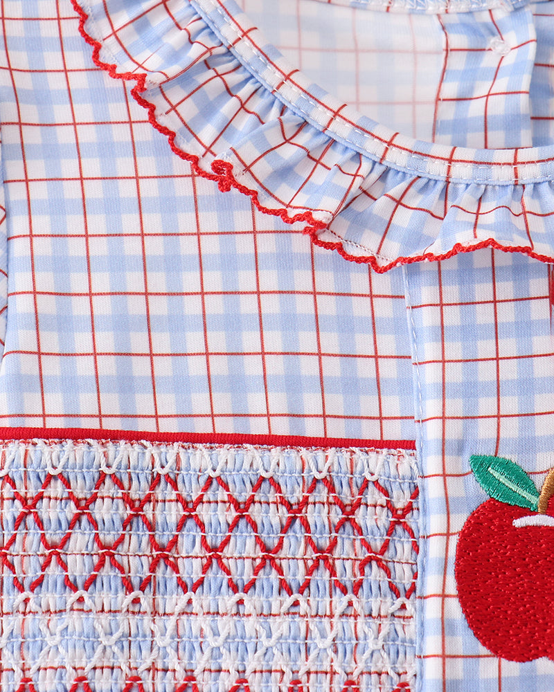 Plaid dress with apple embroidery