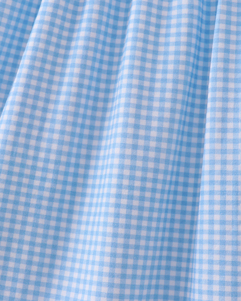 Blue Apple smocked dress in light blue gingham with pleated skirt