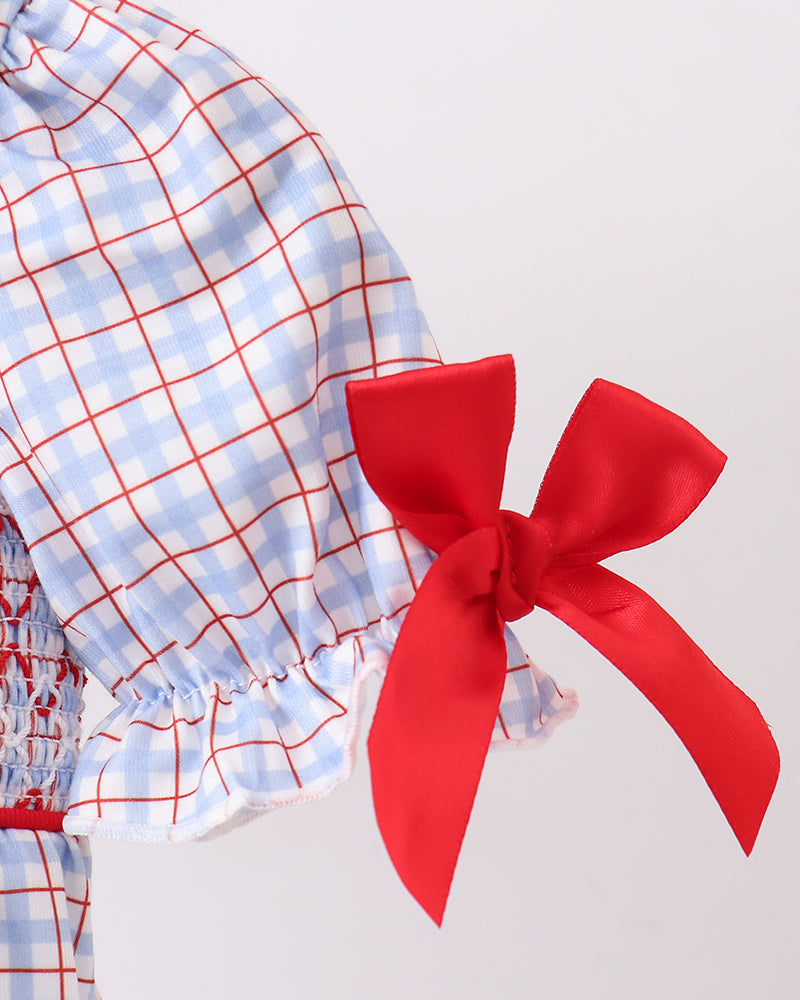 Plaid romper with red bow