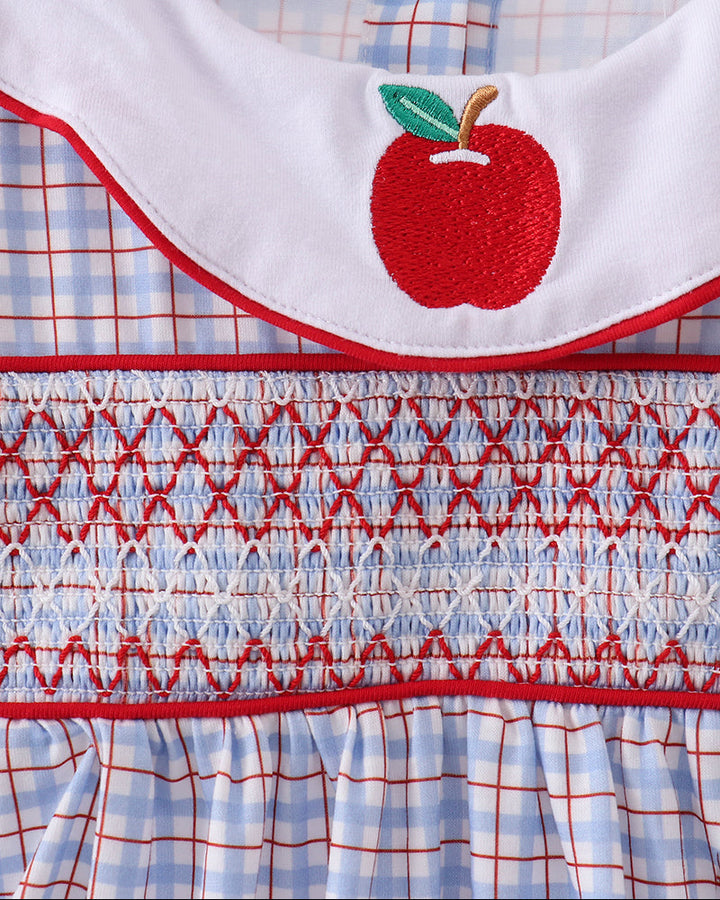 Plaid dress with apple embroidery