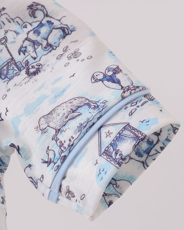 Folded fabric with animal pattern on a light gray background