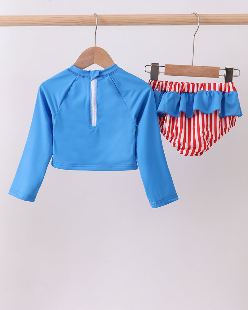 Blue Bow Sequin Two-Piece Swimsuit for girls
