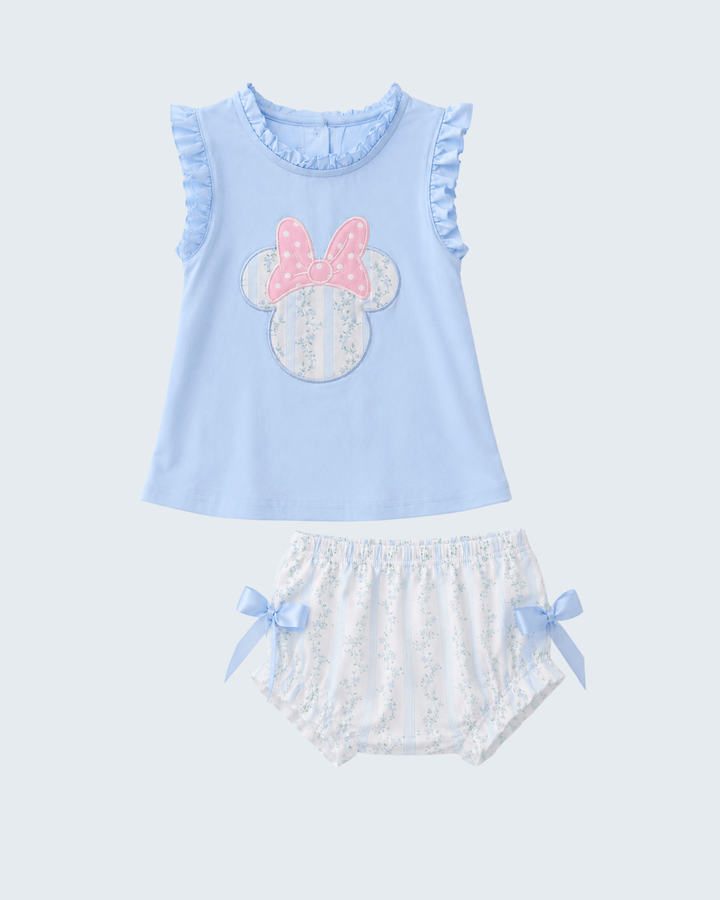 Blue Character Applique Ruffle Bloomer Set