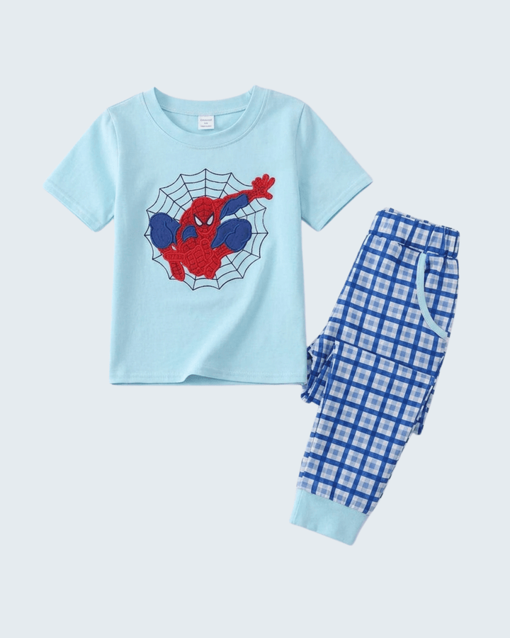 Blue Character Embroidered Pants Set