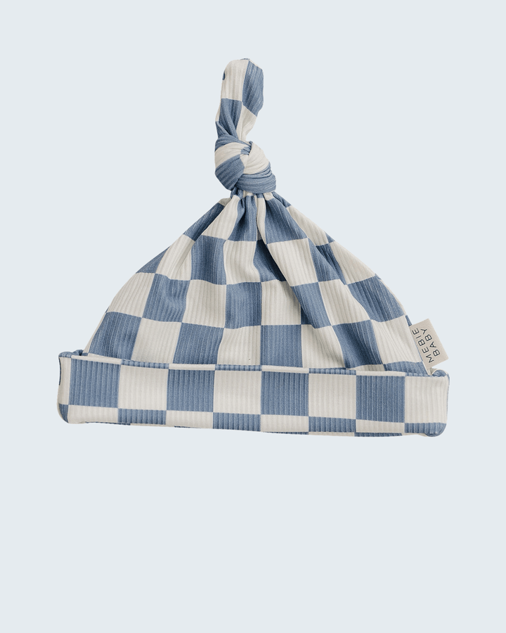 Blue Checkered Bamboo Newborn Knot Hat