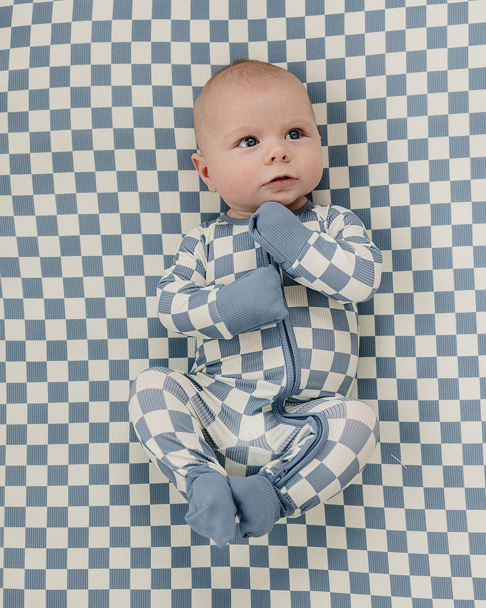 Blue Checkered Bamboo Zipper