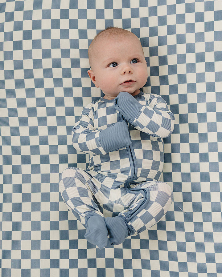 Blue Checkered Bamboo Zipper