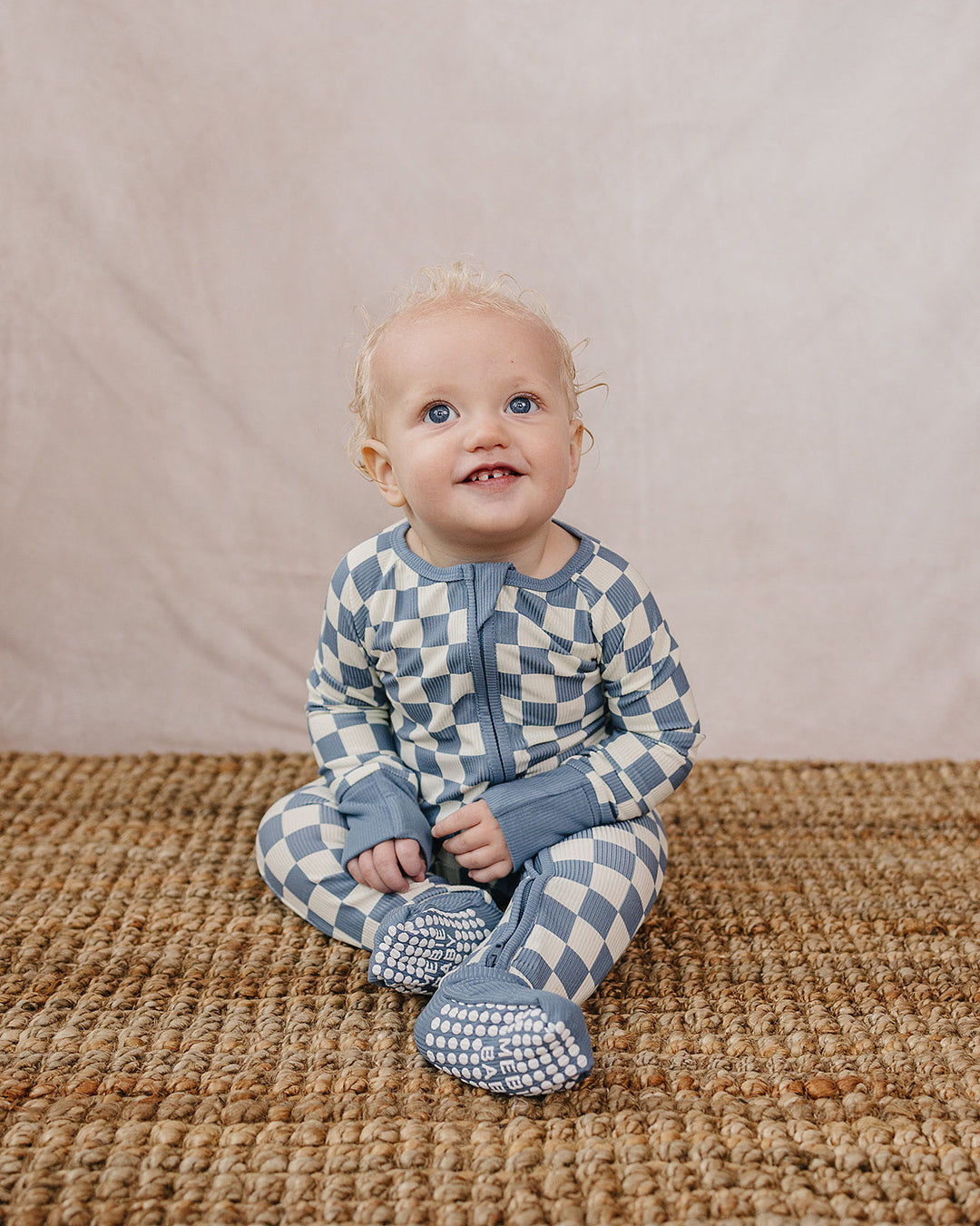 Blue Checkered Bamboo Zipper