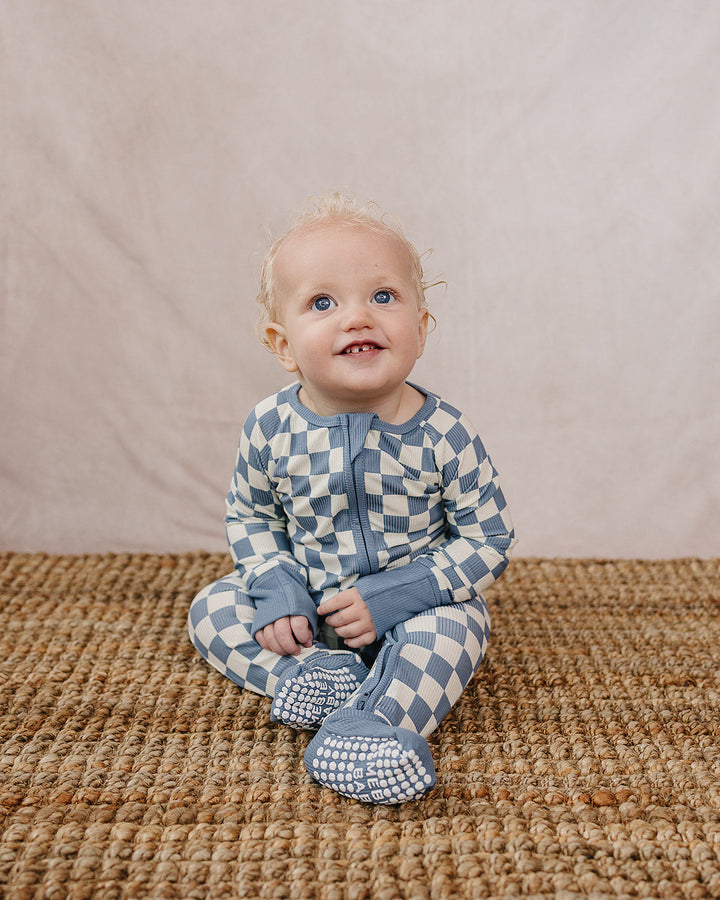 Blue Checkered Bamboo Zipper