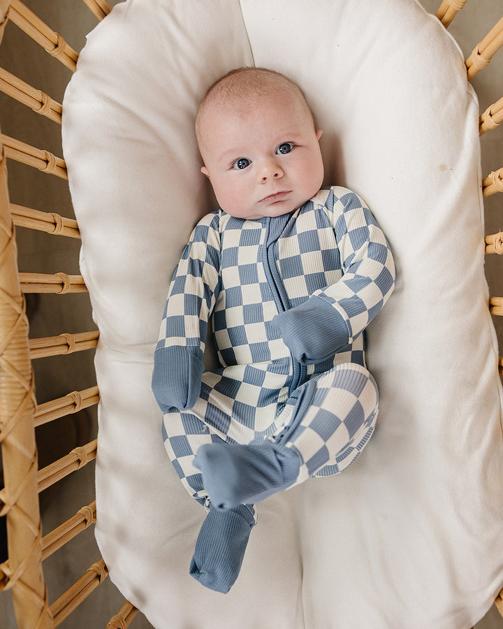 Blue Checkered Bamboo Zipper