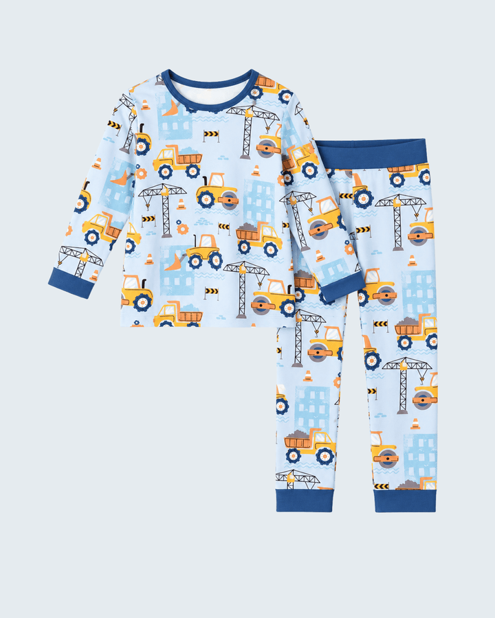 Blue Construction Trucks Bamboo Pajama Set