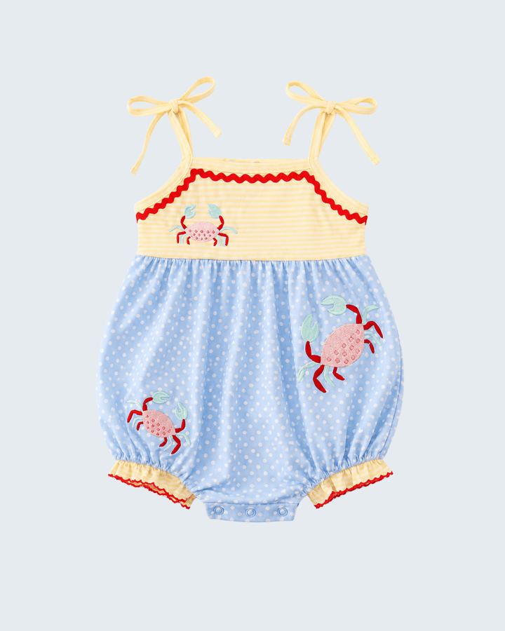 Blue Crab Applique Bubble on light grey background
