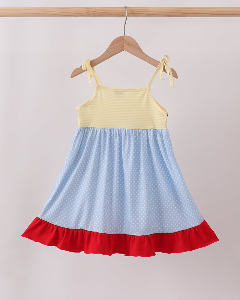 Blue Crab Applique Dress on wooden hanger