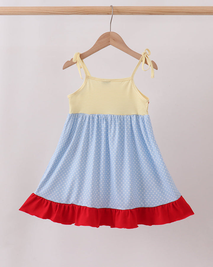 Blue Crab Applique Dress on wooden hanger