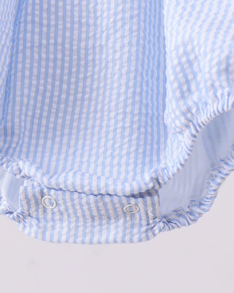 Blue stripe seersucker romper