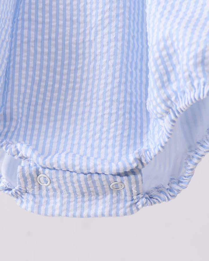 Blue stripe seersucker romper