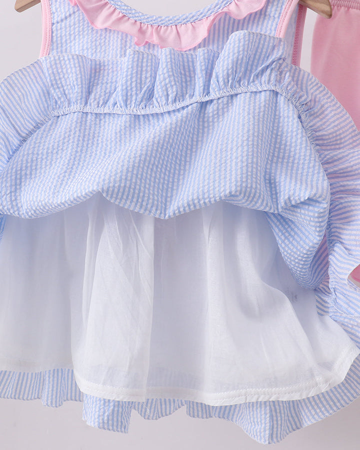 Blue Crab Embroidered Seersucker Ruffle Top/Dress