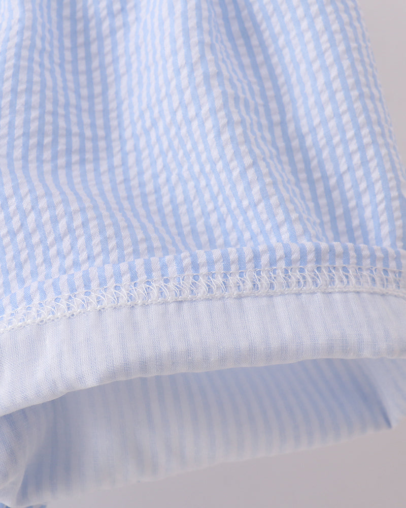 Close-up of a blue and white checkered fabric with a plain background