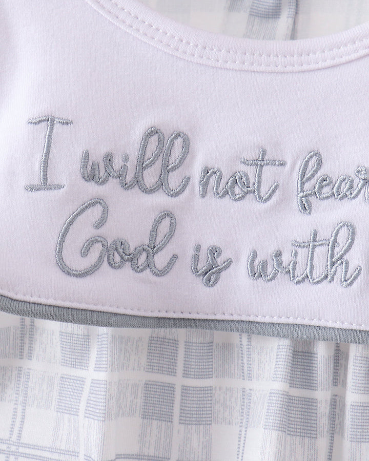 Baby romper chest embroidery: “I will not fear for God is with me”