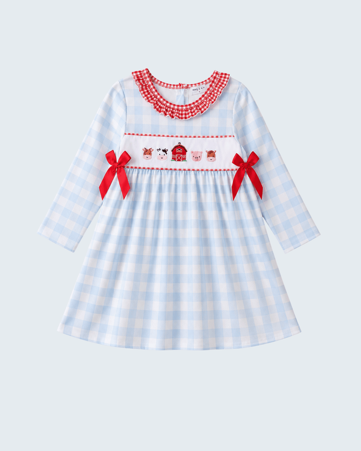 Blue Farm Friends Gingham Ruffle Dress