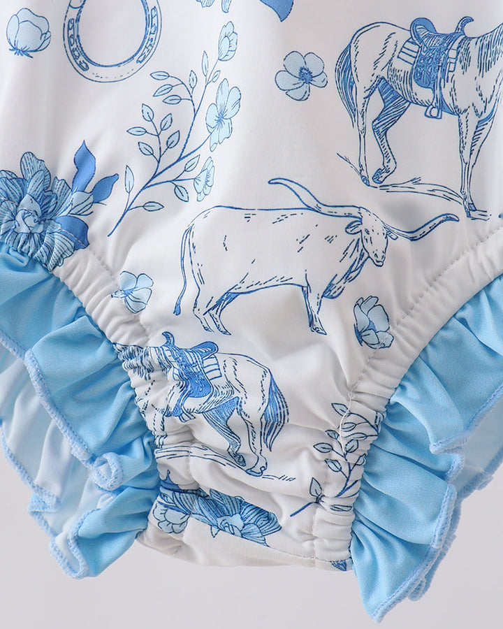Girls farm animal swimsuit with ruffles