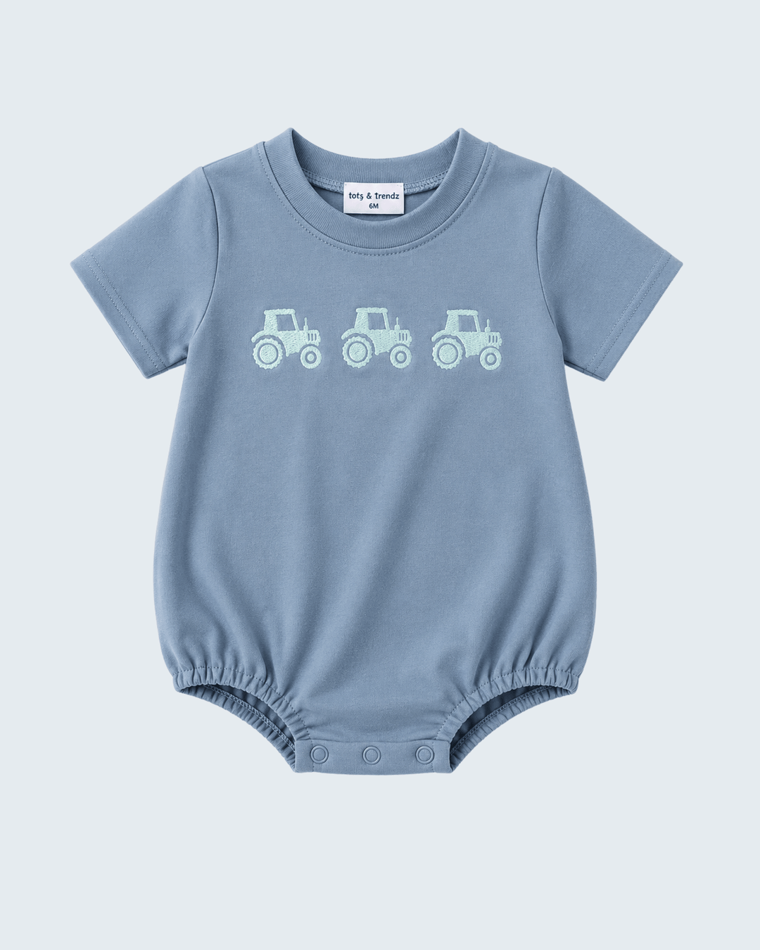 Blue Farm Tractor Embroidered Bubble