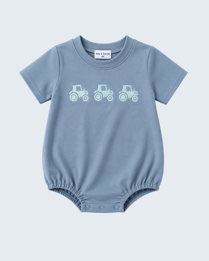 Blue Farm Tractor Embroidered Bubble
