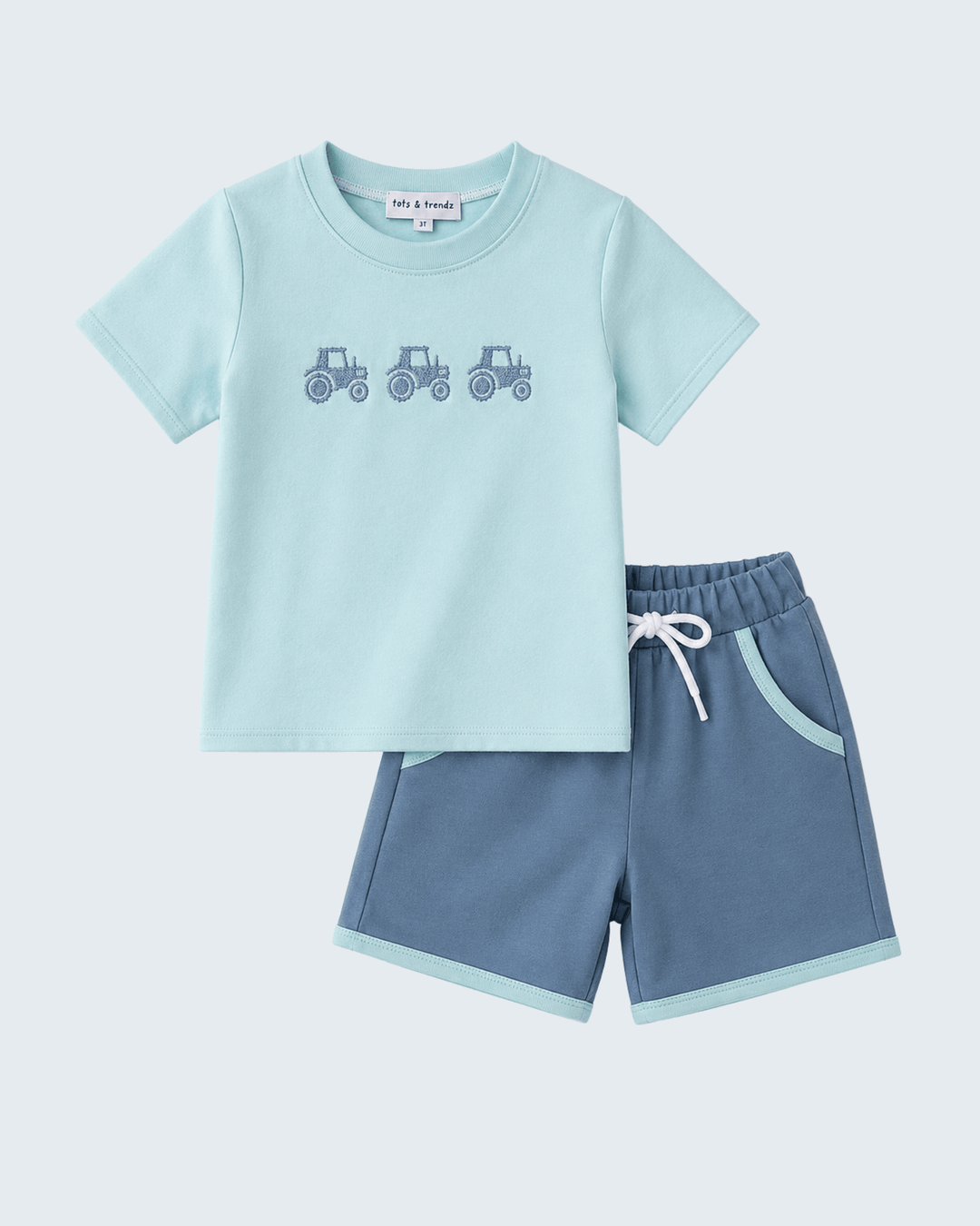 Blue Farm Tractor Embroidered Set