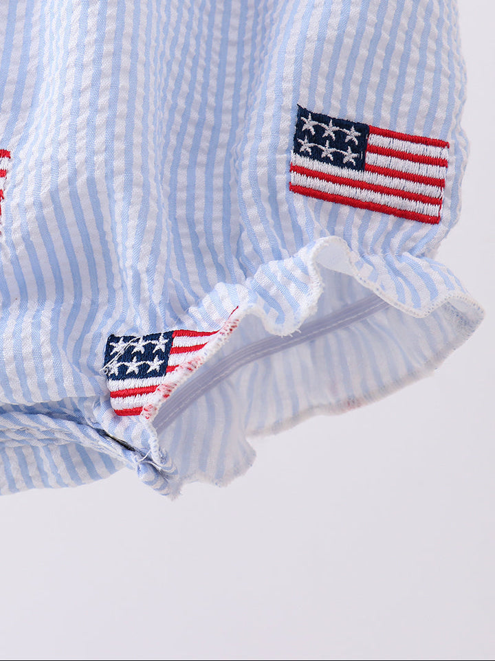 Blue Flag Embroidered Seersucker Bubble