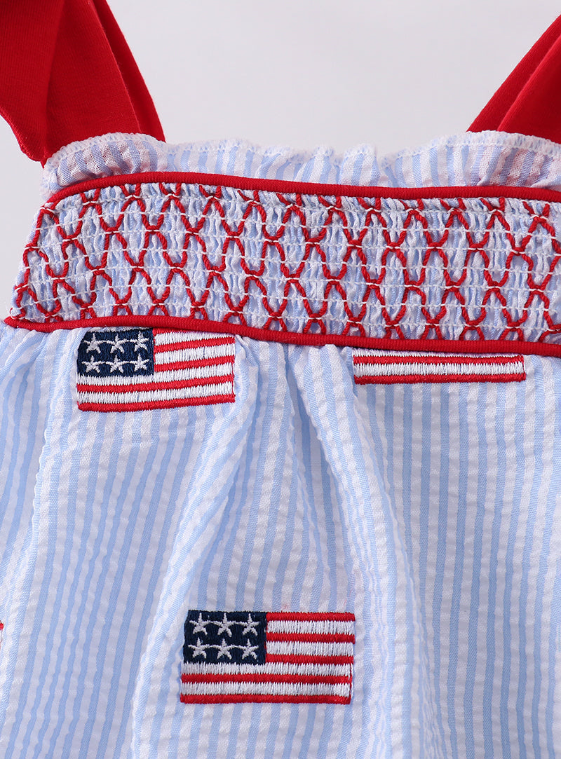 Close-up of a garment with American flag designs on a white background