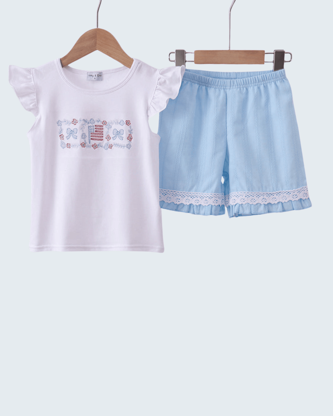 blue and white shorts set