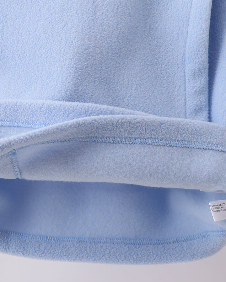 Light blue fleece hooded coat sleeve cuff detail