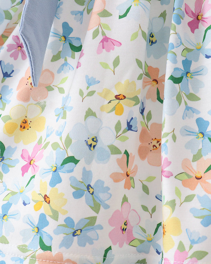 Floral-patterned fabric with colorful flowers on a white background