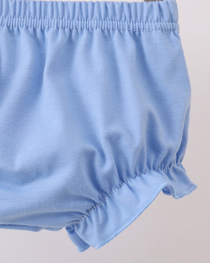 Blue floral bloomer set bloomers with elastic waist and ruffled cuff hem
